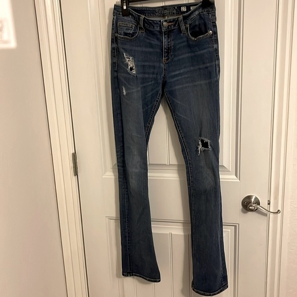 Miss Me Slim Boot Cut Jeans women’s W27 L34 heavily distressed soft 96% cotton‎ - Picture 1 of 9